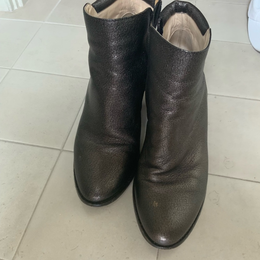 Jimmy Choo bronze color leather ankle boots.